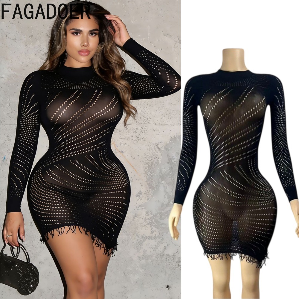 Sexy Mesh Sheer Bodycon Dress - Vestido corto ajustado y sexy para