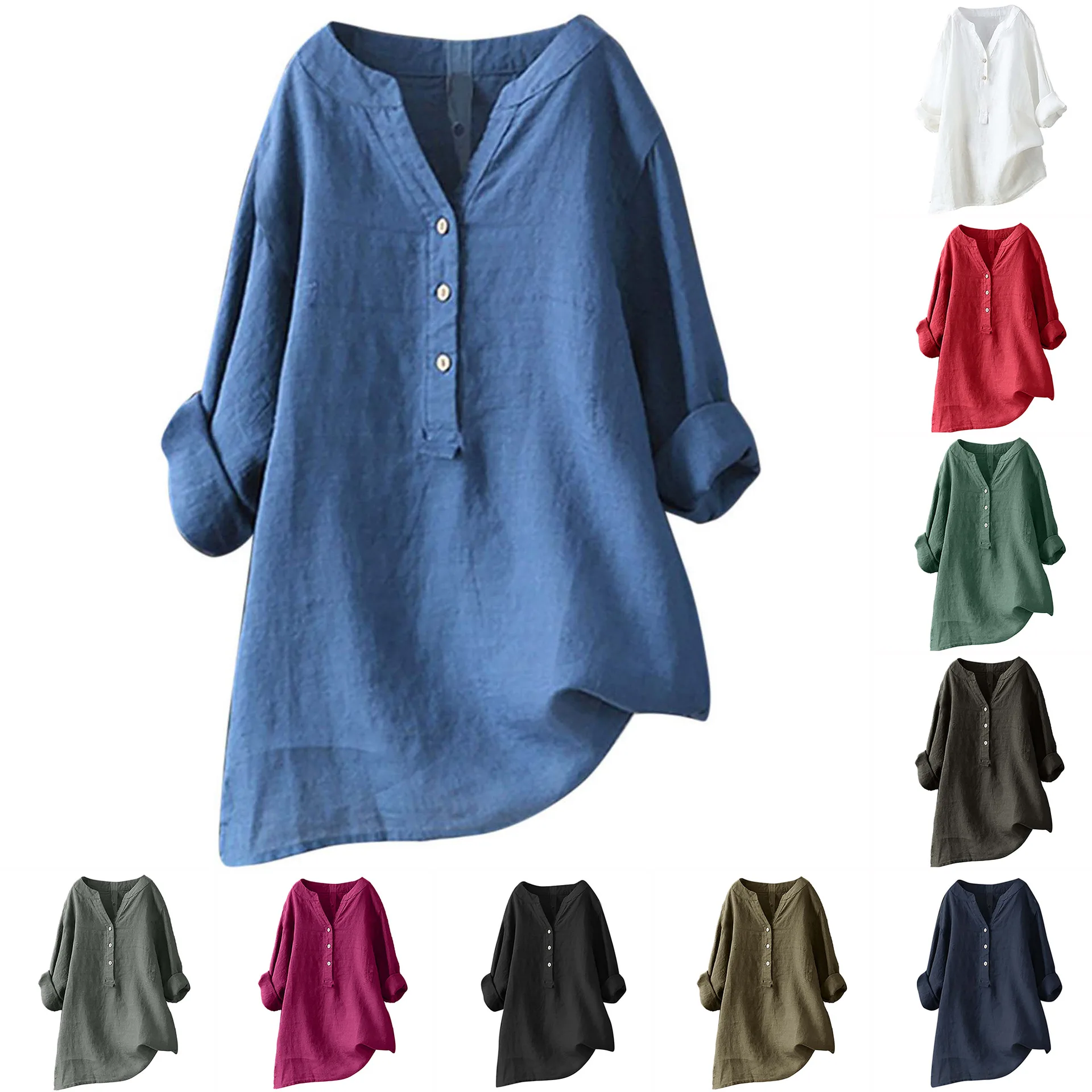 Casual Loose Linen Shirt Dress - Blusa unisex de algodón y lino