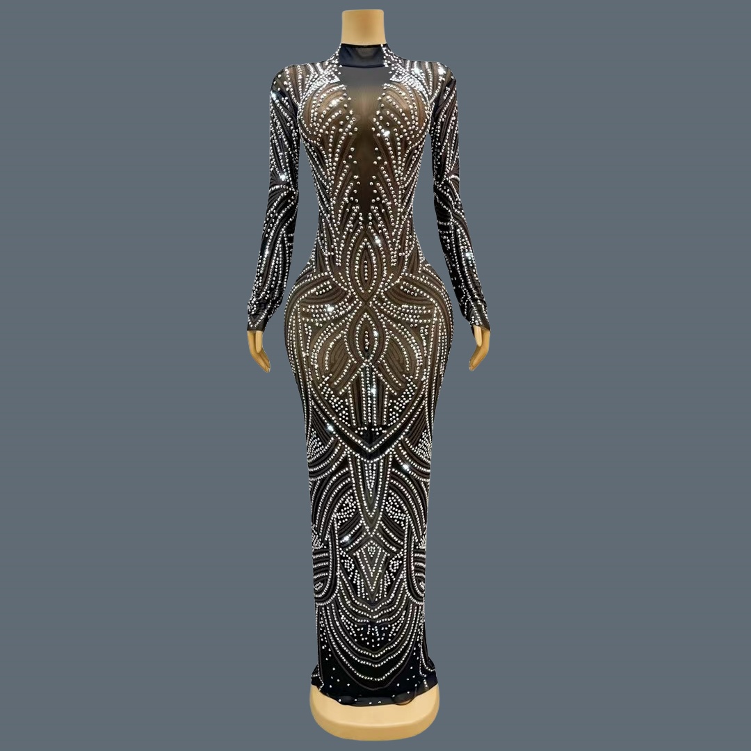Sparkly Rhinestone Club Party Dress - Vestido de noche negro, de nuevo