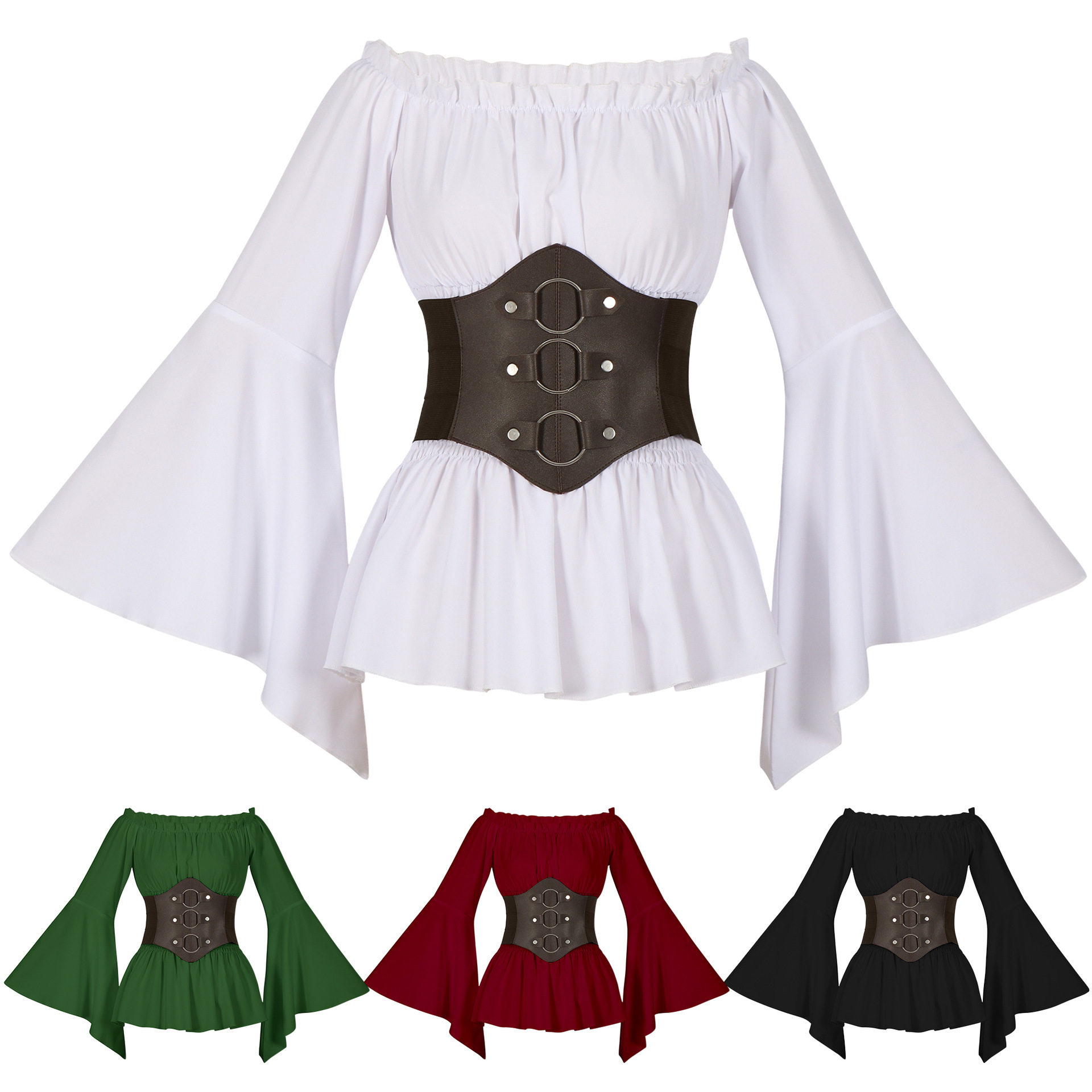 Tops - Camisa Pirata Medieval Victoriana con Hombros