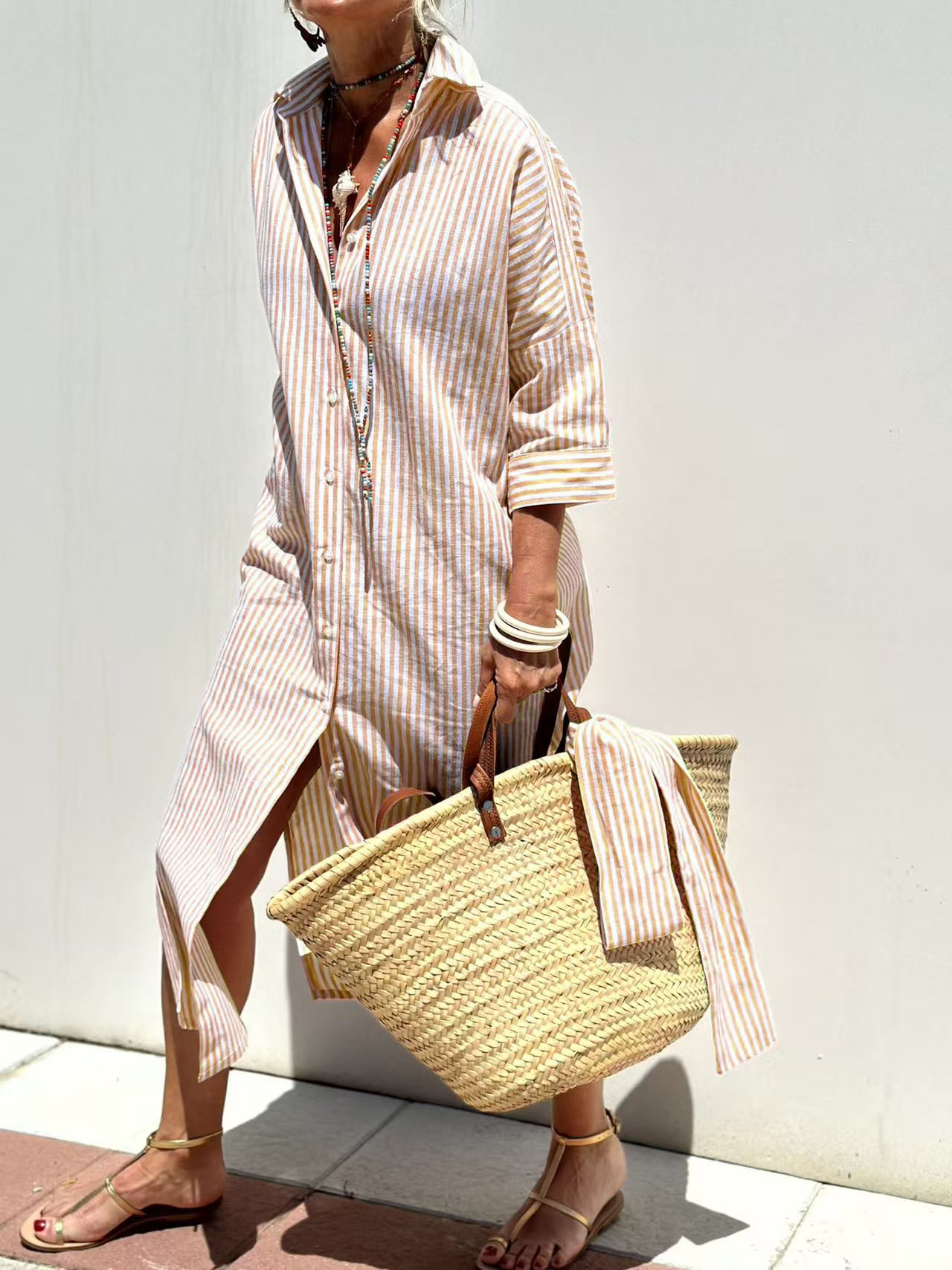Vestido Túnica Largo Maxi con  - Casual Loose Linen Shirt Dress reseña y precio