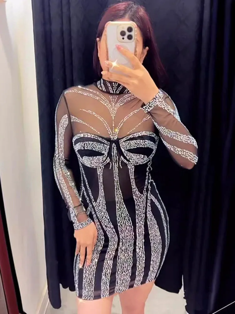 Vestido de cumpleaños con diam - Sexy Mesh Sheer Bodycon Dress reseña y precio