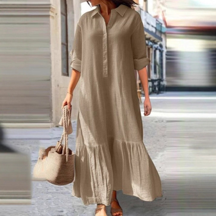 Vestido Largo Irregular de Alg - Casual Loose Linen Shirt Dress reseña y precio