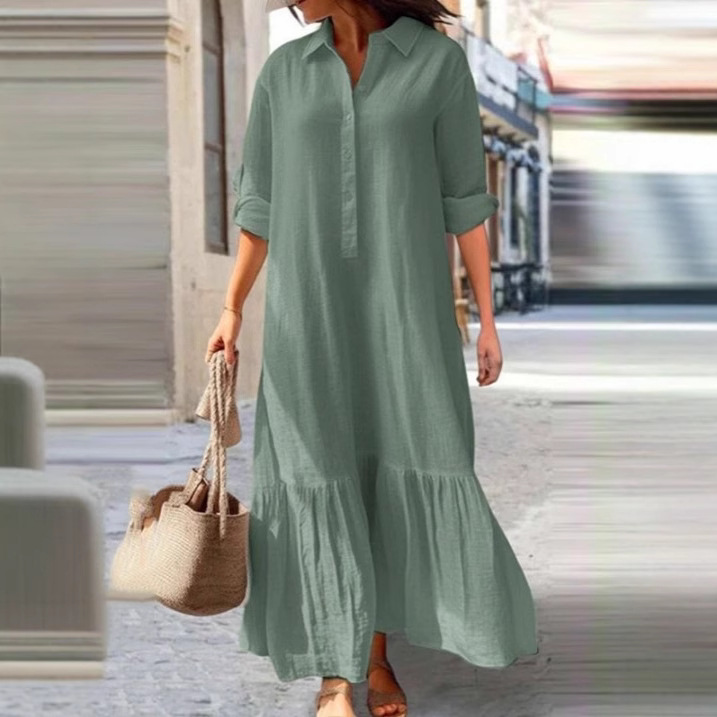 Vestido Largo Irregular de Alg - Casual Loose Linen Shirt Dress reseña y precio