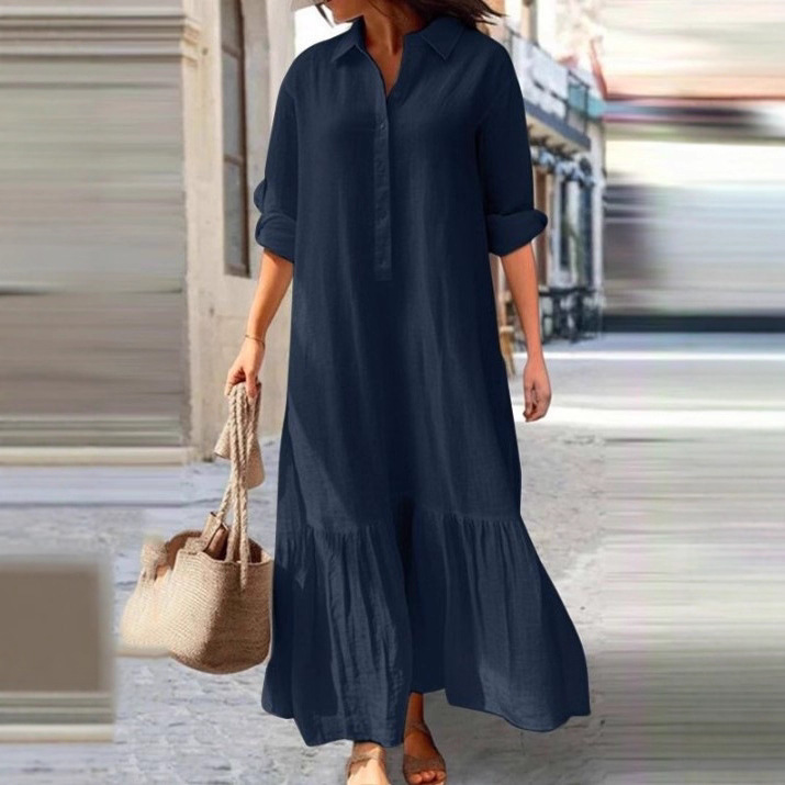 Vestido Largo Irregular de Alg - Casual Loose Linen Shirt Dress reseña y precio