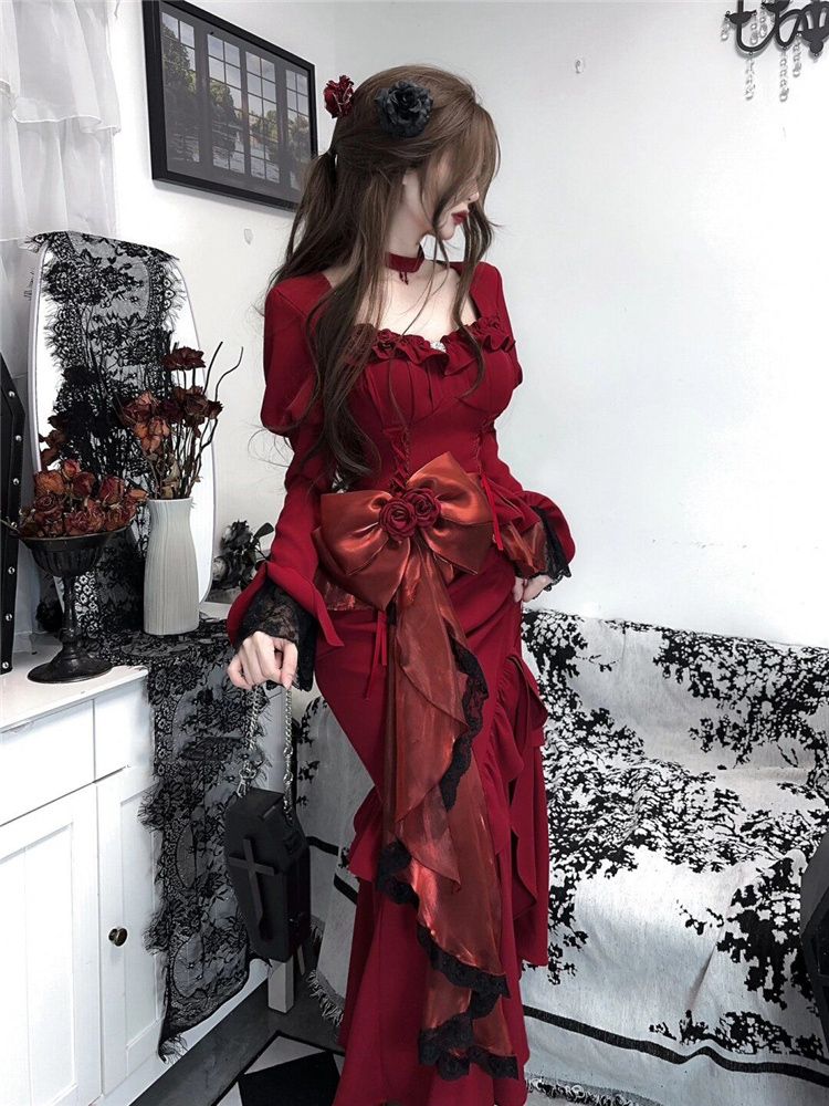 Vestido Vintage rojo de primav - French Vintage Floral Midi Dress reseña y precio