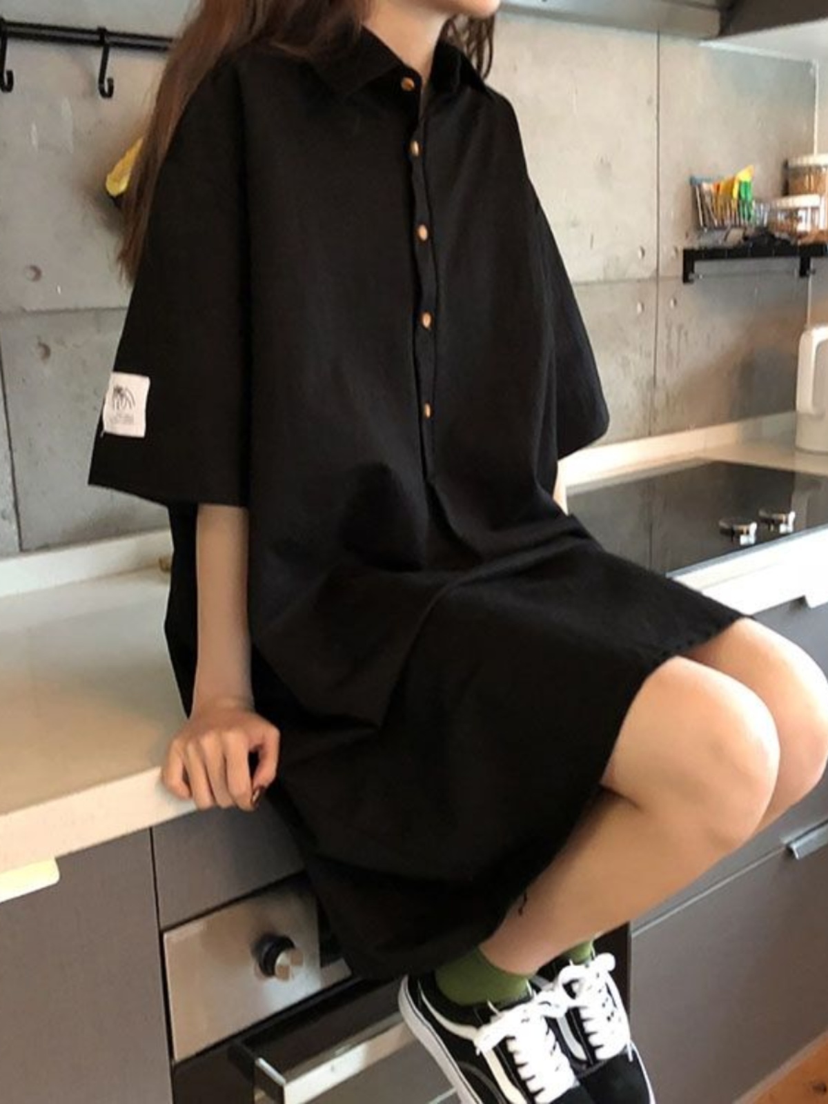 Vestido camisero de talla gran - Korean Style A Line Shirt Dress reseña y precio