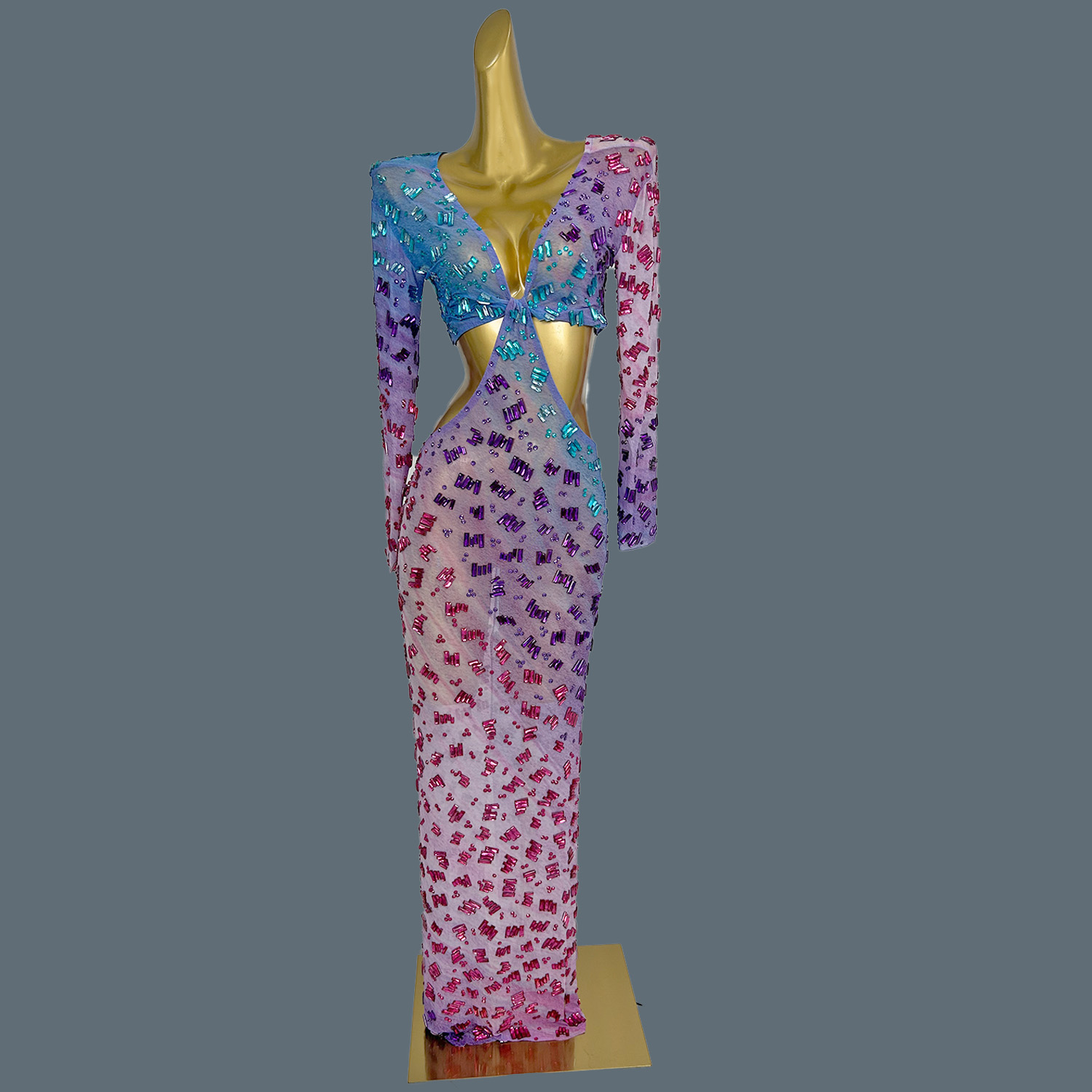 Vestido Largo con Cuello en V  - Sparkly Rhinestone Club Party Dress reseña y precio